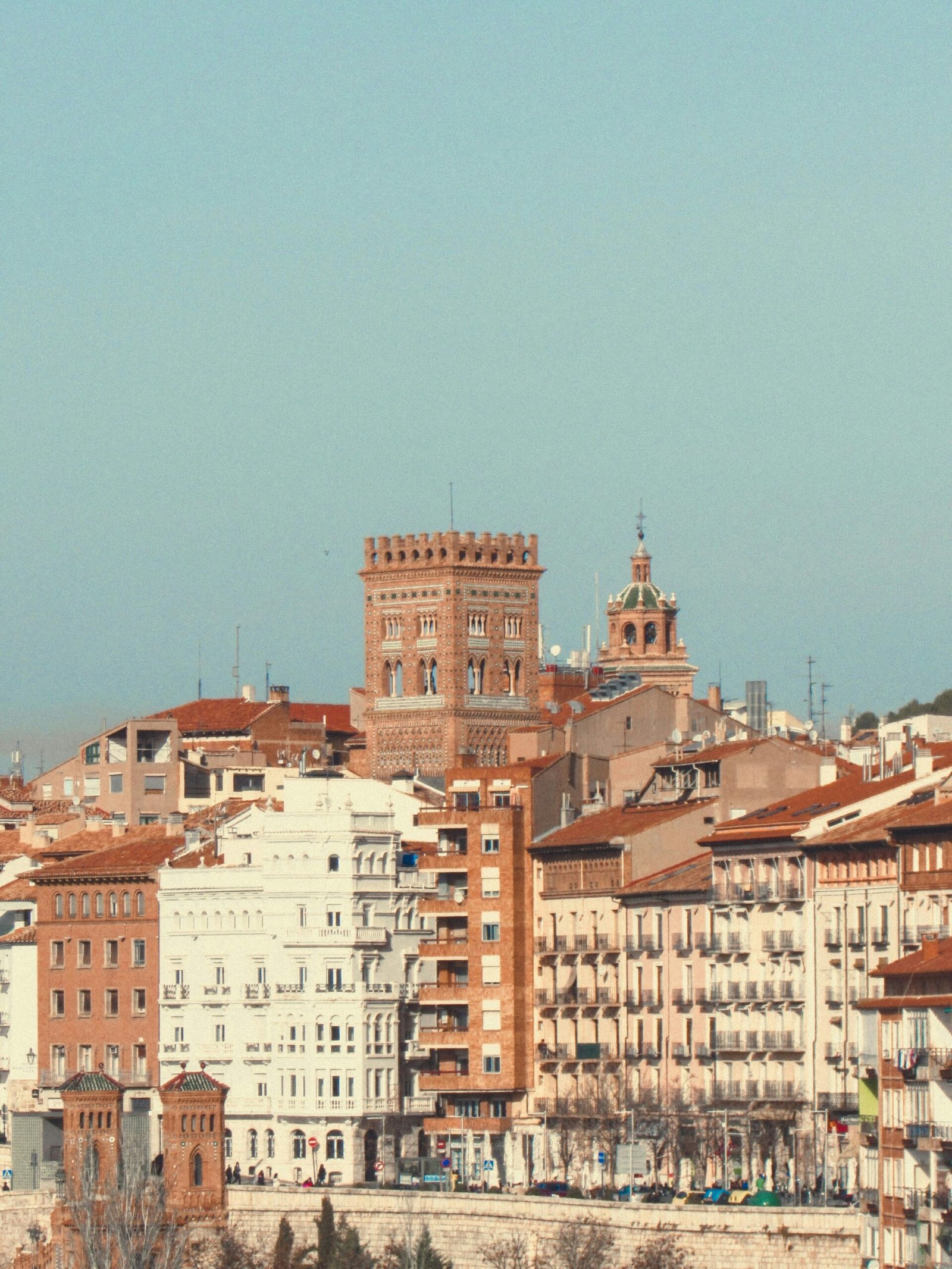 a view of a city with a clock tower