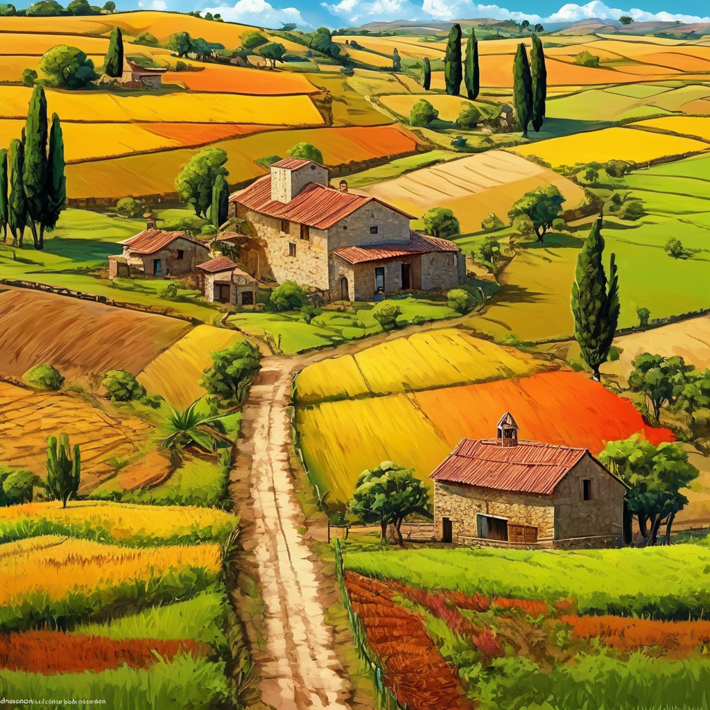 Beautiful scenic view of a rural guidebook (guia rural) with lush green fields and winding country roads